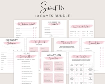 Sweet 16 Birthday Games Sweet 16 Birthday Party Games Fille 16e anniversaire Party Games Seize anniversaire Activités Bundle IMPRIMABLE Instantané