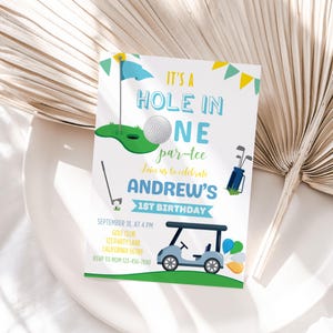 Hole in One Invitation Golf 1st Birthday Invitation Golf First Birthday Party Invite Golf Theme Par-tee Invite EDITABLE Instant Download G04