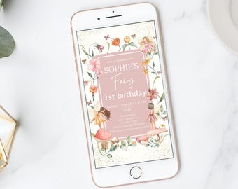 Fairy First Birthday Invitation Fairy Digital Invitation Electronic My Fairy First Mobile Invitation Phone Invite Girl Evite EDITABLE F01