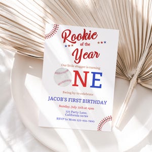 Baseball First Birthday Invite Baseball 1st Birthday Party Invite Boy Rookie of the Year Invite Editable Template Instant Download B05