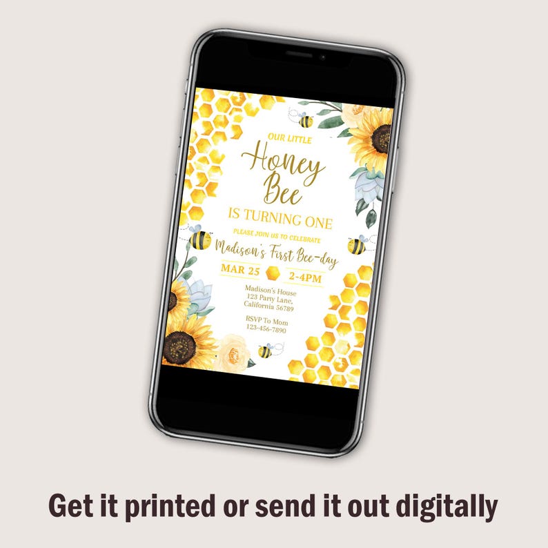 Bee Birthday Invitation Bee Day Invitation Honey Bee Birthday Party Invite Girl Sunflower Bee Invite EDITABLE Instant Digital Download B03 image 4