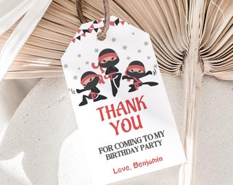 Ninja Thank you Tags Karate Party Favor Martial Arts Favor Tags Samurai Ninja Style Thank You Sticker Boy Label Gift Bag Tags EDITABLE N01