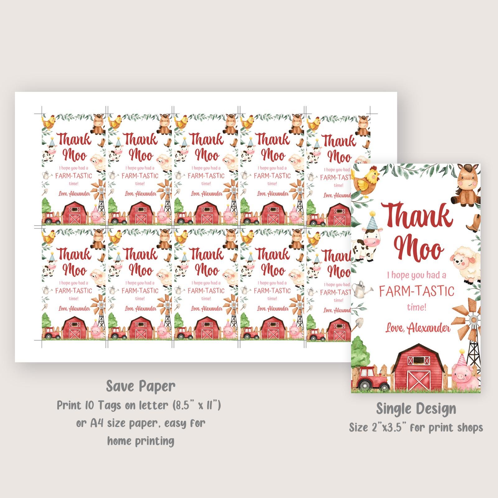 Farm Animals Thank You Tags Barnyard Party Favors Barn Favor Tags Ranch ...