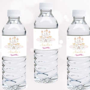 Étiquette de bouteille d'eau princesse emballages de bouteilles princesse décor de princesses décoration de fête d'anniversaire de princesse thème MODIFIABLE imprimable numérique