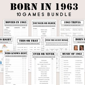 61st Birthday Games Bundle Born in 1963 Game 61st Birthday Party Activities Men Women Him Her 1963 Trivia Quiz Instant Digital PRINTABLE