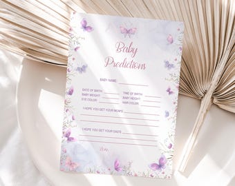 Vlinder Babyshower Voorspellingen en advieskaart Paarse vlinder Voorspellingen Advies en wensen Schrijfbord Spelactiviteit BEWERKBARE BS4