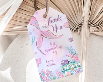Mermaid Favor Tags Editable Under the Sea Birthday Party Thank You Tags Template Pink Purple Girl Favor Gift Tag Decor Printable Instant M02
