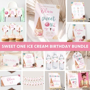 Sweet One Geburtstagseinladung Bundle Eis 1. Geburtstag Dekoration 1 Jahr alt Party Decor Eis Thema Einladen Party Bearbeitbar I01