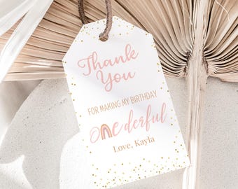 Onederful Favor Tags 1st Birthday Thank You Tags Girl First Birthday Party Tags Pink Ondereful Gift Labels Editable Instant Download O01