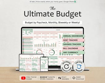 Annual Budget Planner Ultimate Budget Tracker Budget Template Monthly Budget by Paycheck Biweekly Financial Planner Bill Tracker Debt Payoff