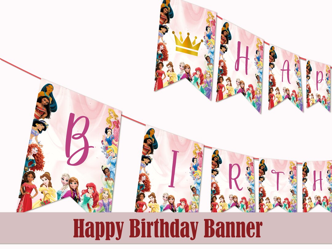 Princess Birthday Banner Princess Happy Birthday Decorations - Etsy