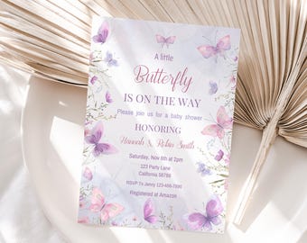 Butterfly Baby Shower Invitation Purple Butterfly Baby Shower Invite Girl Butterfly Baby Shower Party Theme EDITABLE Instant Digital BS4