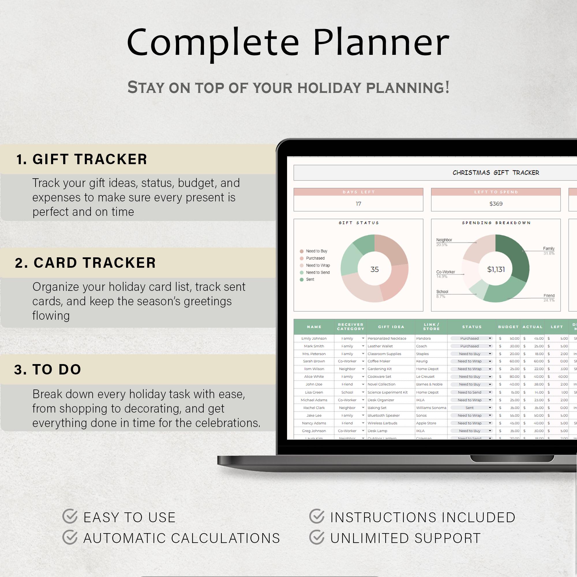 Christmas Gift Tracker Spreadsheet Christmas Gift Planner Template ...