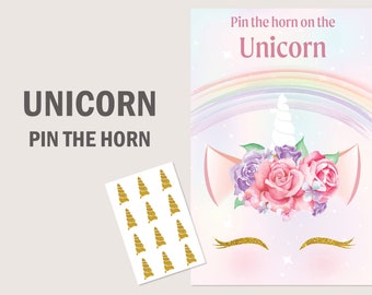 Unicorn Pin The Horn Unicorn Party Games Unicorn Birthday Game Unicorn Pin The Tail Rainbow School Activity Play Date Girl PRINTABLE U01