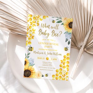 What Will Baby Bee Gender Reveal Party Baby Bee Gender Announcement invitation Gender Neutral Invite EDITABLE Template Instant Download BG1