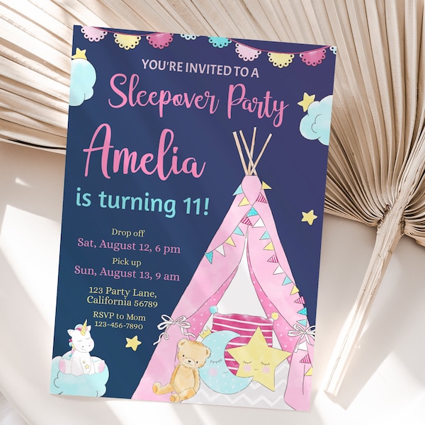 Sleepover Party Invitation Slumber Party Invitation Girl Sleepover Birthday Invitation Sleep Over Pajama Party Invite EDITABLE Instant S07