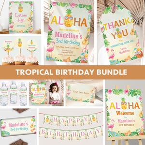 Luau Birthday Invitation Bundle Hawaiian Party Invitation Aloha Birthday Party Decorations Tropical Theme Decor EDITABLE Instant Digital T03
