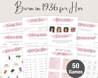 90th Birthday Games for Women 90 Birthday Party Games for Her Born in 1936 Game 1936 Trivia Quiz Activity Bundle Instant Digital EDITABLE
