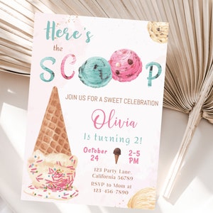 Ice Cream Invitation Ice Cream Birthday Invitation Ice-Cream Party Invitation Summer Here's the Scoop Invite EDITABLE Instant Digital I01