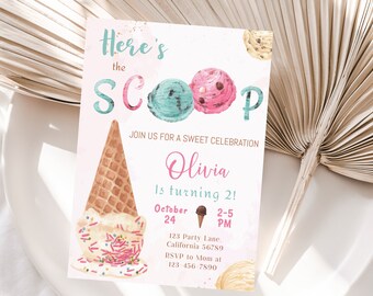 Ice Cream Invitation Ice Cream Birthday Invitation Ice-Cream Party Invitation Summer Here's the Scoop Invite EDITABLE Instant Digital I01