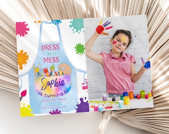 Paint Party Invitation with Photo Art Birthday Party Invitation with Picture Dress for a Mess Party invitation EDITABLE Instant Digital A04