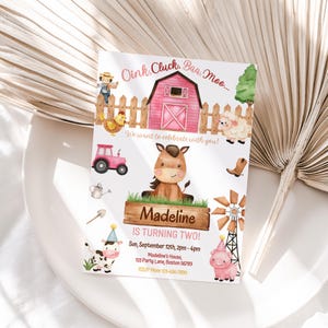 Invito di compleanno per ragazza Barnyard Invito per festa di compleanno a tema animali da fattoria rosa modificabile Invito per festa di compleanno Download digitale istantaneo F03