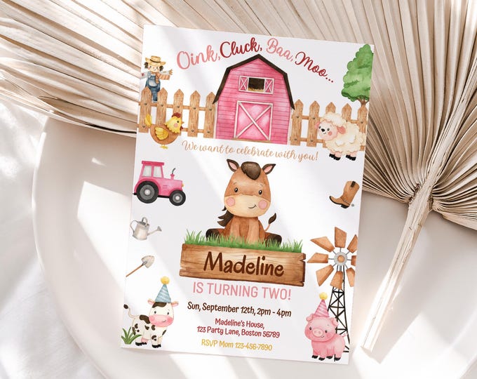 Girl Barnyard Birthday Invitation Editable Pink Barn Party Invite Farm ...