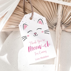 Cat Favor Tags Cat Thank You Tags Kitten Gift Favor Tags Kitty Cat Girl Birthday Party Favor Tag Pink EDITABLE Template Instant Download K01