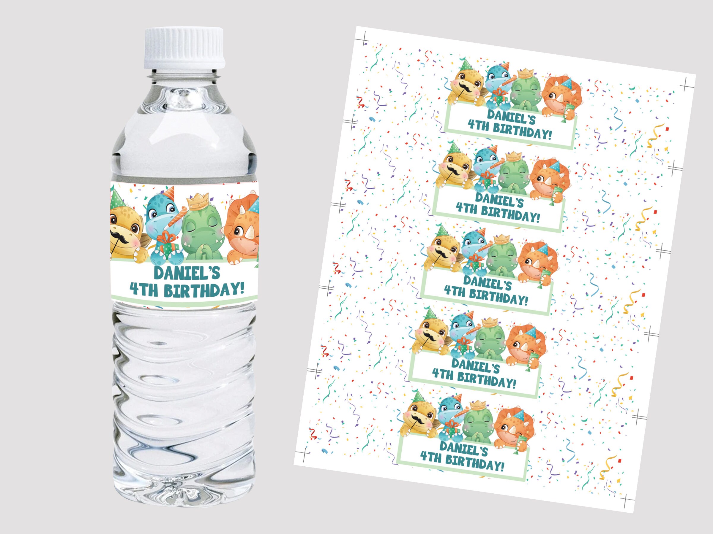 Dinosaur Water Bottle Label Template Editable Dino Birthday - Etsy