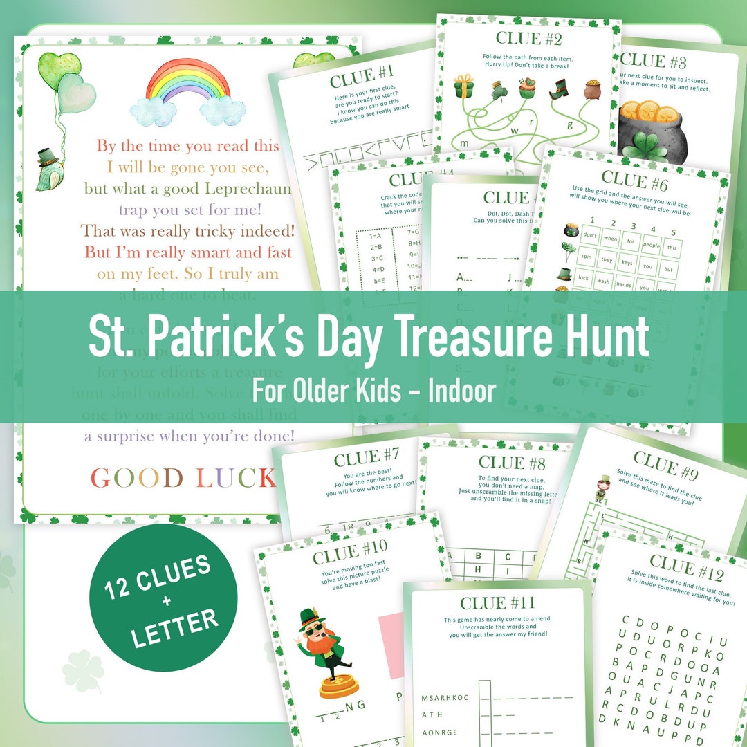 St Patricks Day Scavenger Hunt for Older Kids Leprechaun Treasure Hunt ...