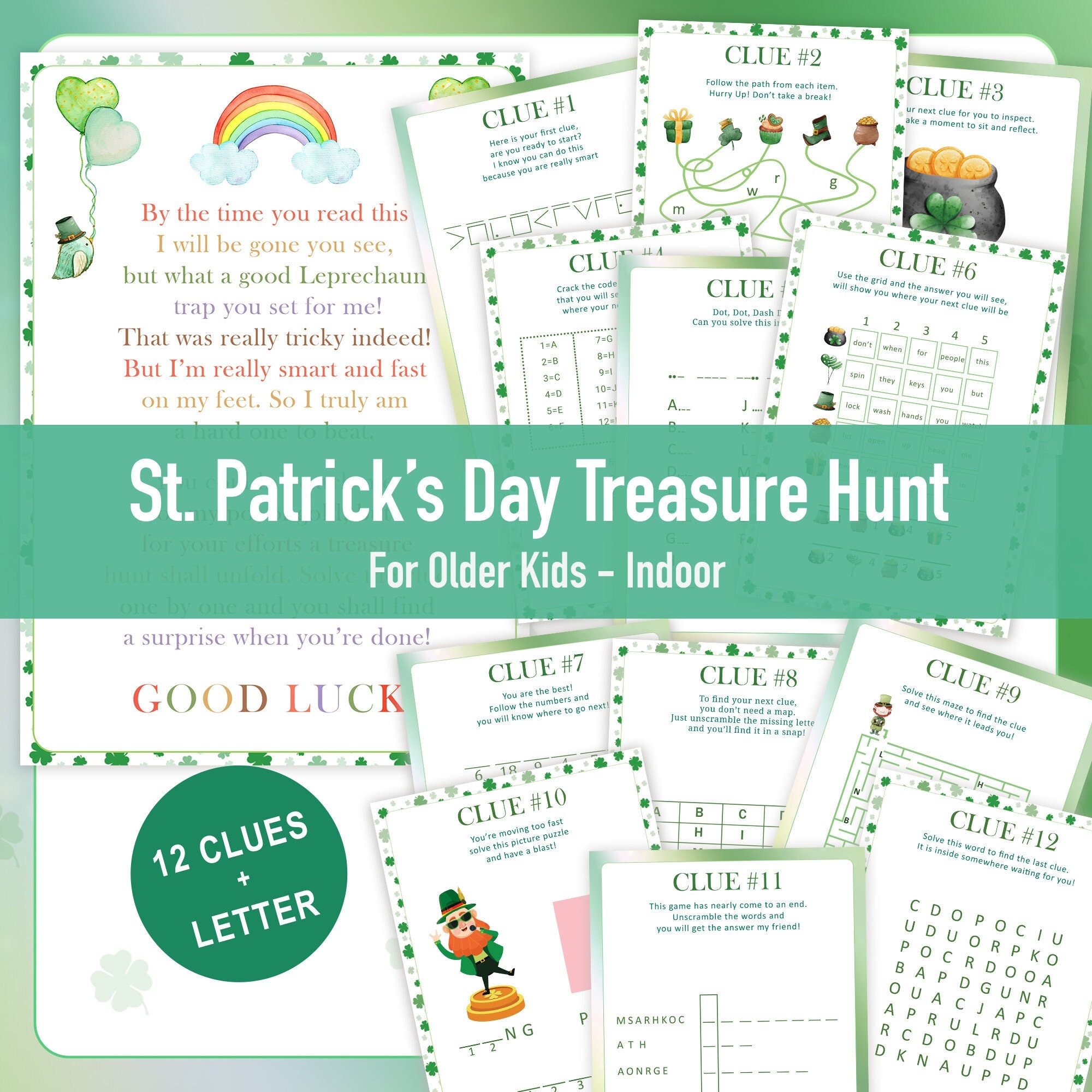 St Patricks Day Scavenger Hunt for Older Kids Leprechaun Treasure Hunt ...