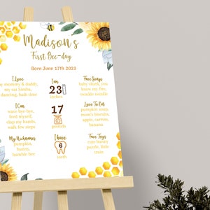 Bienen-Meilensteinposter Erster Bienentag Meilensteintafel 1st Bee Day Meilensteinschild Honigbiene Geburtstagsschilder Partydekor EDITIERBAR Digital B03