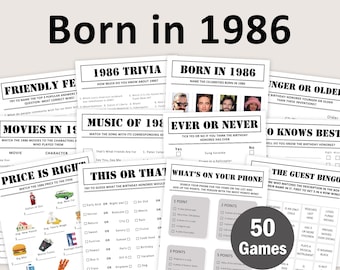 40th Birthday Games Bundle 40th Birthday Party Games 1986 Trivia Born in 1986 40 Year Old Men Women Him Her Quiz EDITABLE Instant Digital