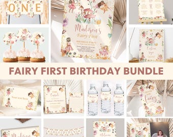 Fairy First Birthday Invitation Bundle My Fairy First Birthday Decorations Fairy 1st Party Enchanted Forest EDITABLE Instant Digital F01