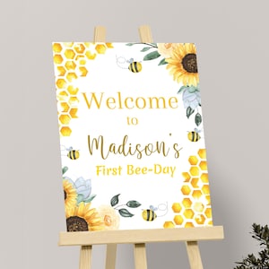 Bee Welcome Sign Bee Birthday Welcome Sign Bee Party Decor Bee Day Welcome Poster Bee Theme Welcome Sign EDITABLE Instant Digital B03 image 1