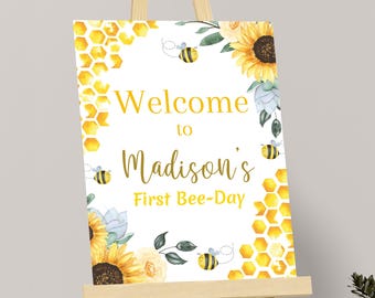 Bee Welcome Sign Bee Birthday Welcome Sign Bee Party Decor Bee Day Welcome Poster Bee Theme Welcome Sign EDITABLE Instant Digital B03