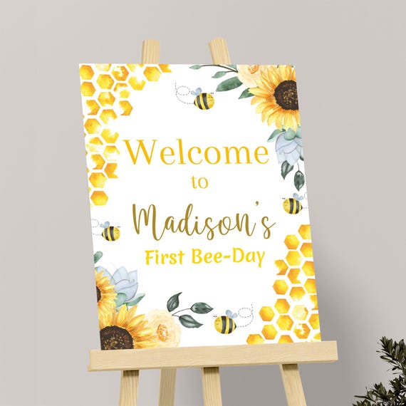 Bee Welcome Sign Bee Birthday Welcome Sign Bee Party Decor Bee Day Welcome Poster Bee Theme Welcome Sign EDITABLE Instant Digital B03