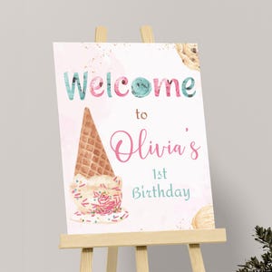Cartello di benvenuto per il primo compleanno di Sweet One, poster di benvenuto per il primo compleanno, decorazioni per il primo compleanno, festa a tema per bambini di 1 anno, modificabile I01