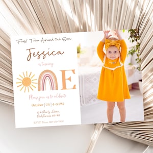 First Trip Around the Sun Birthday Invitation with Photo 1st Trip Around the Sun Invitation with Picture Editable Instant Digital S06