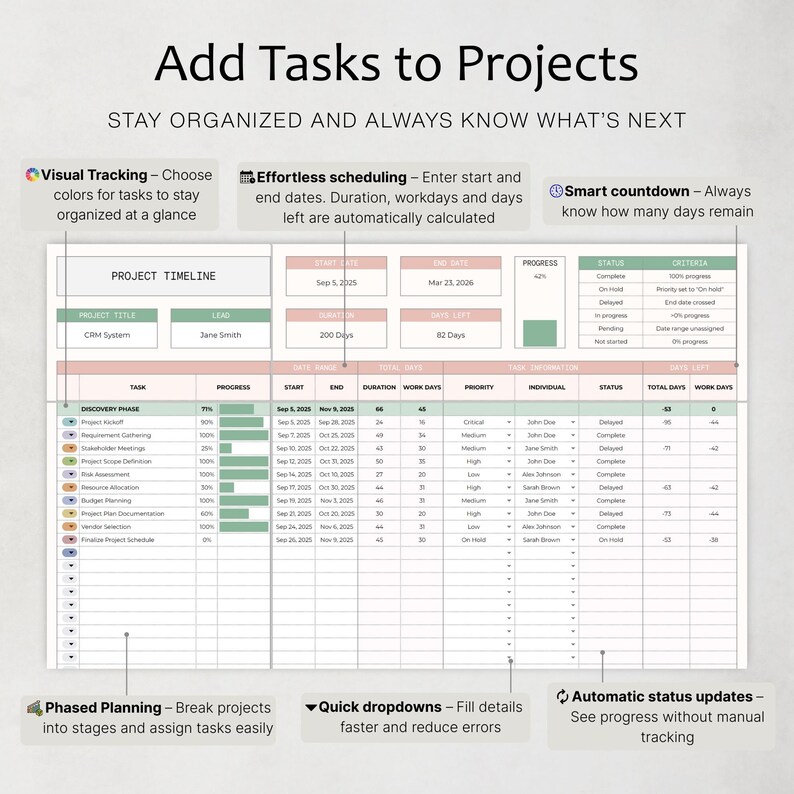 Gantt Chart Spreadsheet Project Timeline Management Tool Task ...