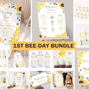 First Bee Day Invitation Bundle 1st Bee Day Party Decorations Bee Birthday Party Invite Party Kit Bee Theme Printables EDITABLE Instant B03
