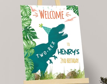 Two Rex Welcome Sign Two Rex Birthday Sign Dinosaur 2nd Birthday Welcome Poster Two-Rex Party Decor Dinosaur Theme Decorations EDITABLE D02