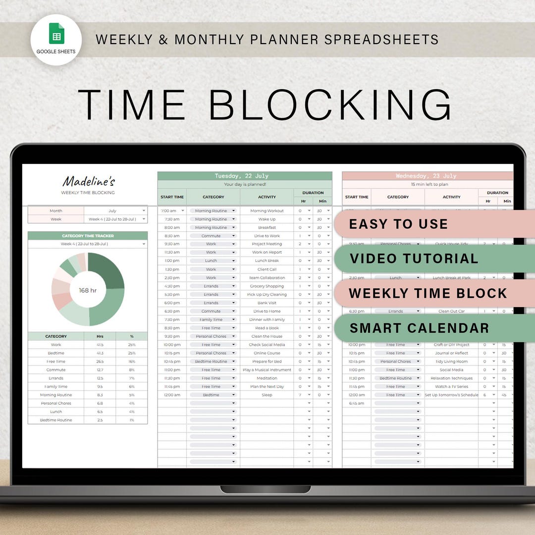 Time Blocking Planner Spreadsheet 24 Hour Weekly Schedule Template Time ...