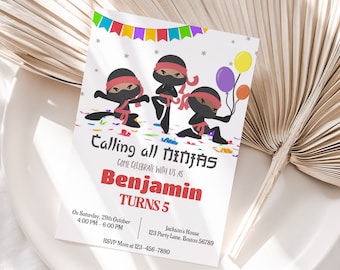 Ninja Birthday Invitation Template Editable Ninja Warrior Birthday Party Invite Karate Invitation Kid Instant Digital Download Printable N01