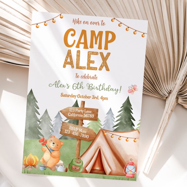 Camping Birthday Invitation Template Camping Party Invitation Campout Sleepover Birthday Camp Birthday Party Invite Editable Instant C02