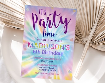 Tie Dye Birthday Invitation Rainbow Tie-Dye Party Invite Girl Birthday Invitation EDITABLE Template Instant Digital Download Printable T02