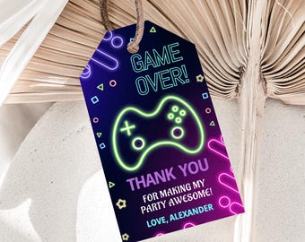 Video Game Favor Tag Editable Gamer Birthday Party Thank You Tags Gaming Gift Tags Template Game Over Tags Instant Digital Download V01