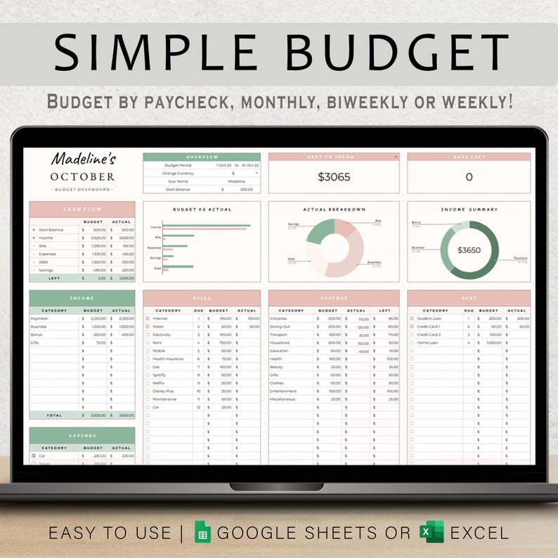 Budget Spreadsheet Budget Planner Budget Template Monthly Budget Tracker Simple Budget Google Sheets Budgeting Personal Finance Tracker image 1