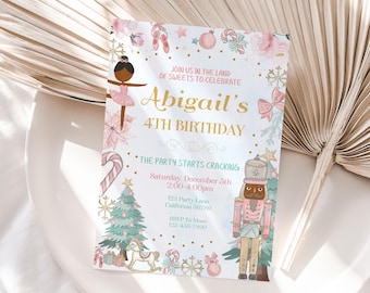 Dark Skin Nutcracker Birthday Invitation Brown Skin Nutcracker Invitation Land of Sweets Invitation Sugar Plum Fairy Invitation EDITABLE N02