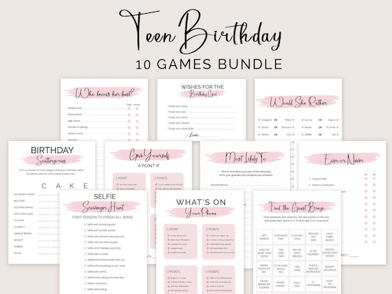Teen Birthday Games Girl Birthday Party Games for Her Sweet 16 Birthday Party Games Teenager Birthday Activities PRINTABLE Instant